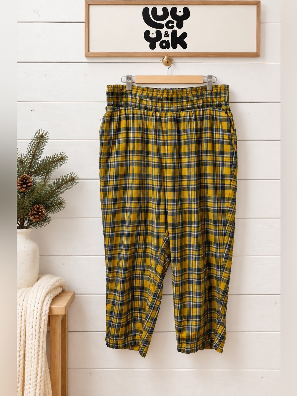 Lucy & Yak Yellow Plaid Organic Cotton Flannel Pants – Size 2X